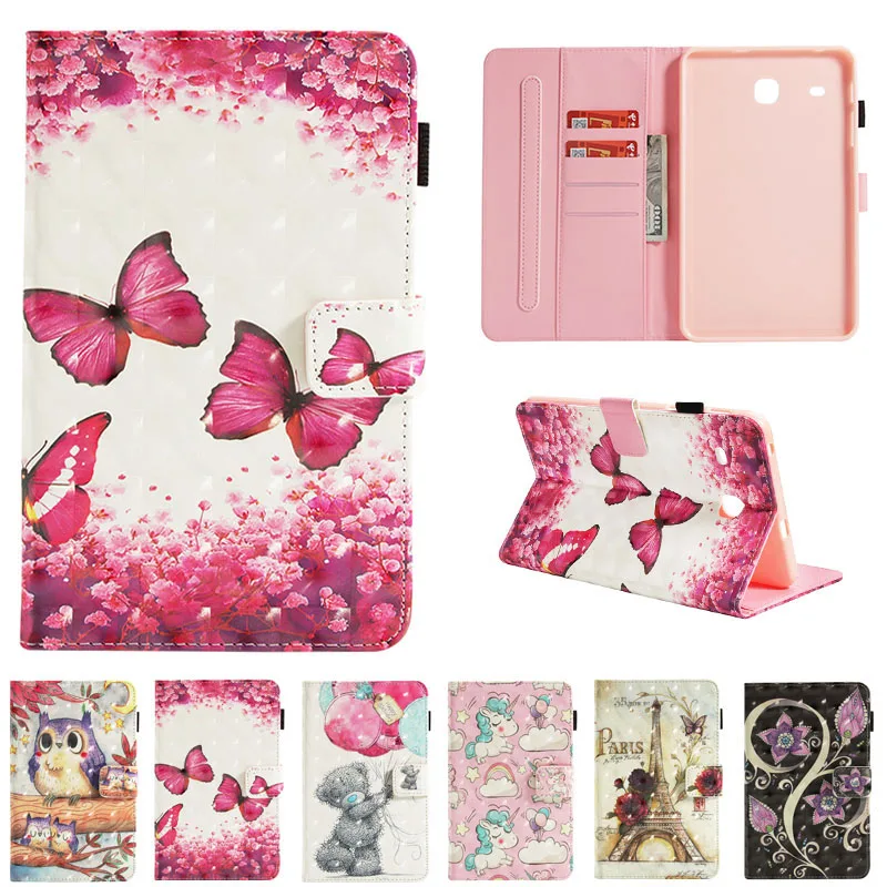 

Funda For Samsung Galaxy Tab E 8.0" Fashion 3D Print Pattern Leather Flip Wallet Cases Cover Coque T377 T375 Shell Skin Stand