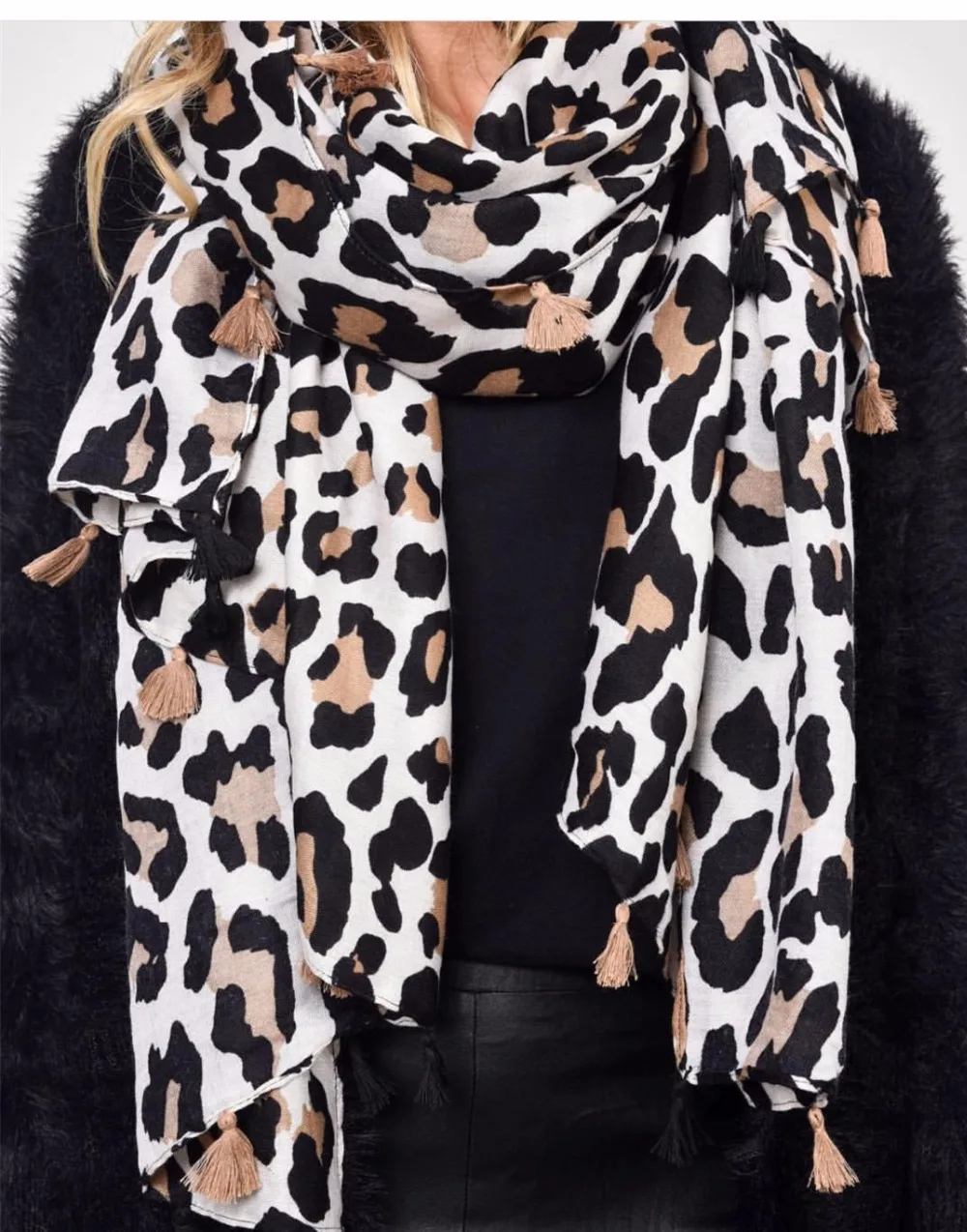 

women cotton scarf large leopard print tassel around decorated ladies autumn winter scarves shawls long pashmina wraps hijab