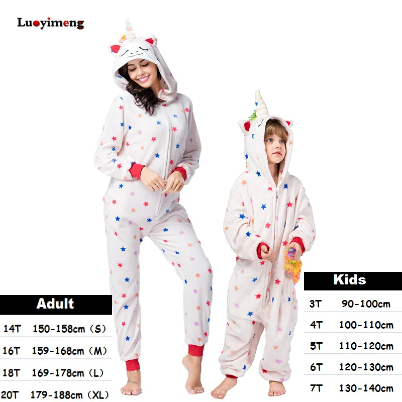 Adults Kids Unicorn Onesie Kigurumi Animal Pajamas Women Sleepwear Cartoon Stitch Panda Unicornio Costume Boys Girls Jumpsuit