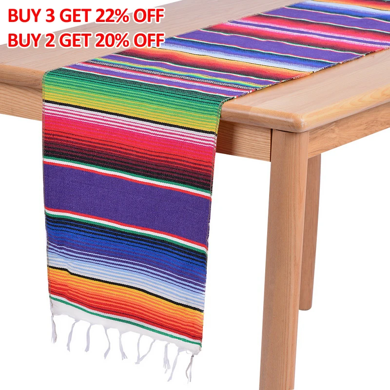 

YRYIE 213X35cm Mexican Serape Table Runner And Mat Decoration Rainbow Dining Table Runner Fringe Cotton For Wedding Party