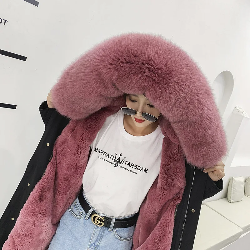

Very Warm And Thick New Plus Size Long Fur Coat for Women Hooded Detachable Rabbit Fur Parkas Winter Women Fur Coat D190718