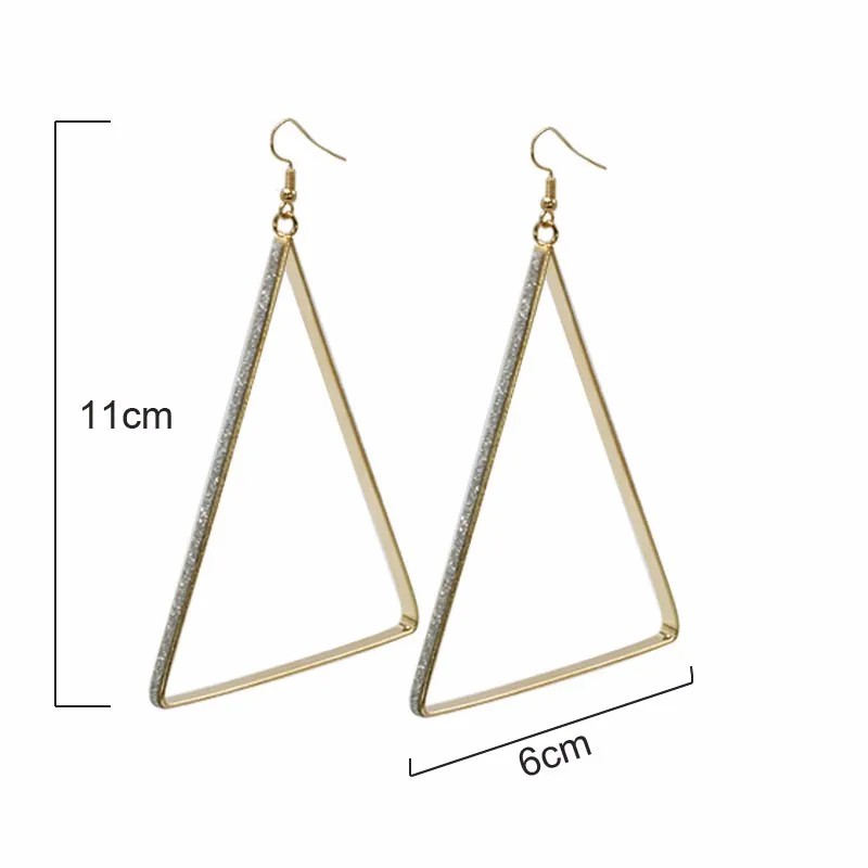 Fashion Big Dangle Earrings With Glitter Silver Gold Plated 11cm Super Size Triangle Waterdrop European Style Jewelry For Girls9