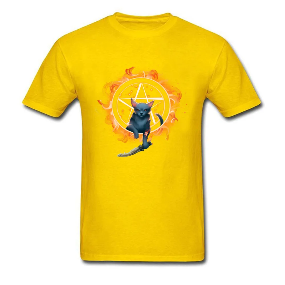 2018 Supernatural KittyCat Cain Geek Short Sleeve T Shirt Summer Round Collar 100% Cotton Tops Shirt for Men Tees Customized Supernatural KittyCat Cain yellow
