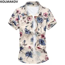Летние хлопковые Camisa Masculina Для мужчин рубашка популярные разработан Цветочный принт Повседневные платья Homme Для мужчин s рубашки одежда плюс Size7XL
