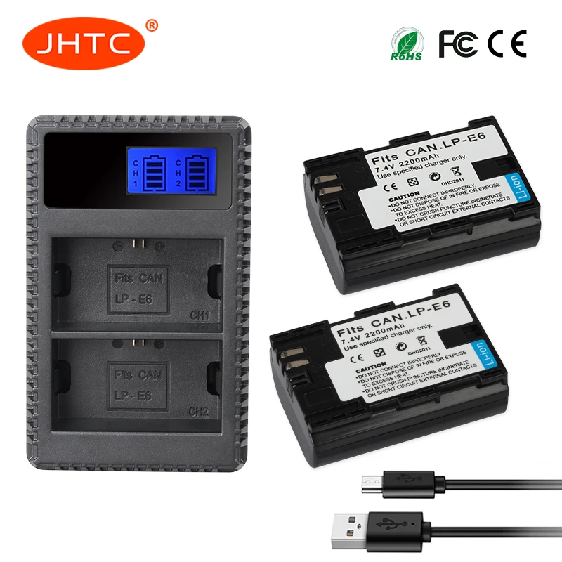 Lp E6 Batteria 2200 Mah/Caricatore Lp-E6 Per Canon Eos 5Ds R 5D Mark Ii 6D 7D 80D Batteria Lp E6