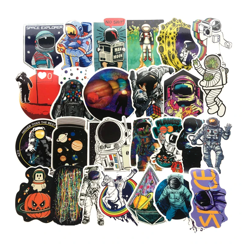 50 قطعة/الوحدة الفضاء الخارجي ملصقات لعب للأطفال الغريبة UFO رائد الفضاء سفينة الصواريخ الكوكب ملصق لديي سكرابوكينغ لوح التزلج
