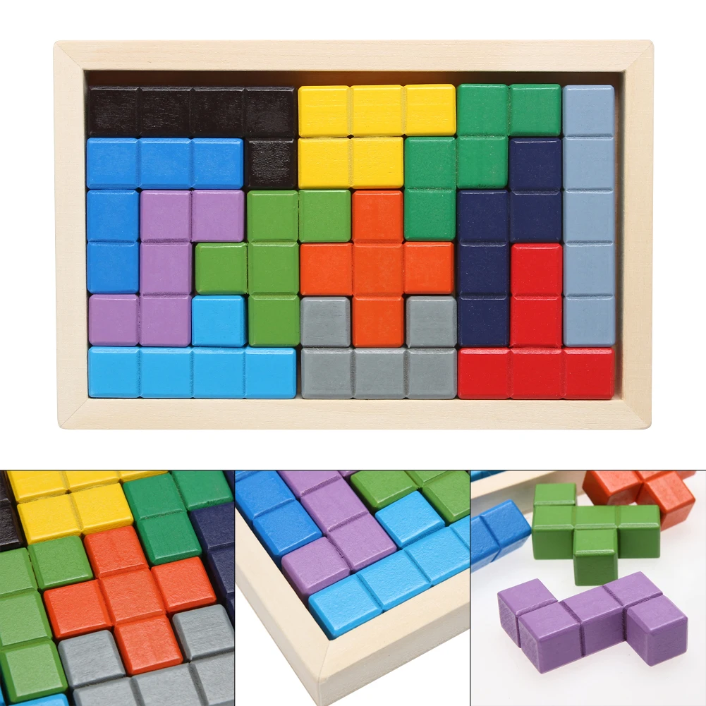 Wooden Tetris Game Educational Jigsaw Puzzle font b Toys b font Wood Tangram Brain Teaser Puzzle