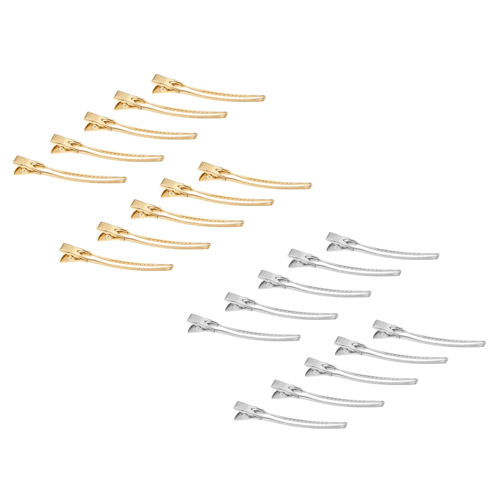 Lot 20pcs Section Hairdressing Tools Hair Salon Pin Curl Clips Clamps Aluminum- Silver/Gold