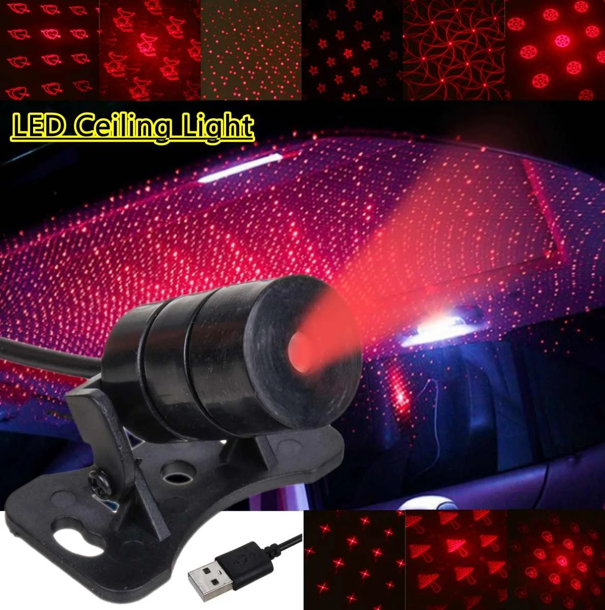 

Mini LED Car Roof Ceiling Star Night Light Projector Lamp Interior Atmosphere Decoration Starry Projector USB Plug