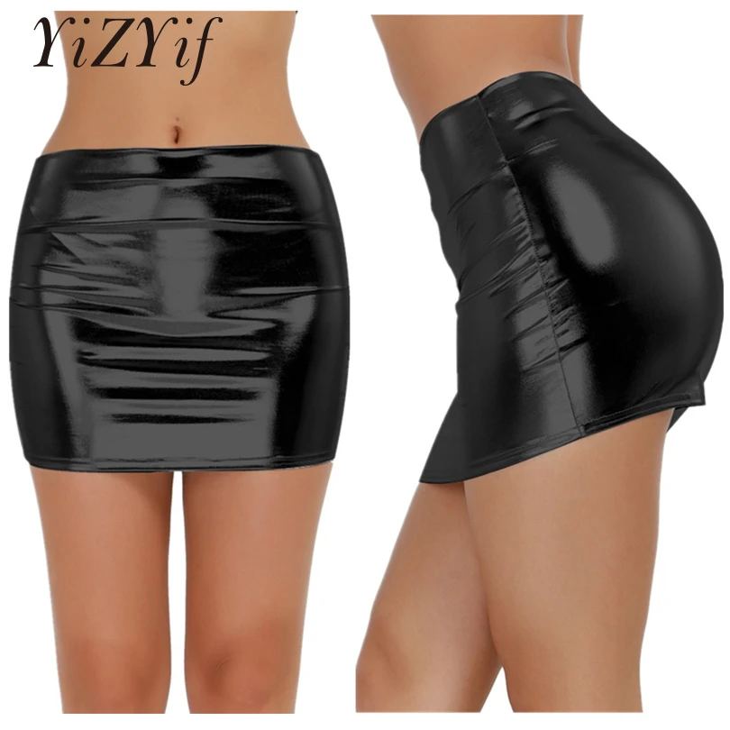 high waist patent leather skirt