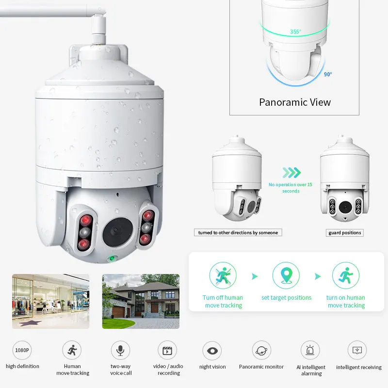 

Wifi Camera Outdoor Waterproof PTZ IP Camera H.264 1080p Speed Dome CCTV Security IP Camera WIFI 2MP IR