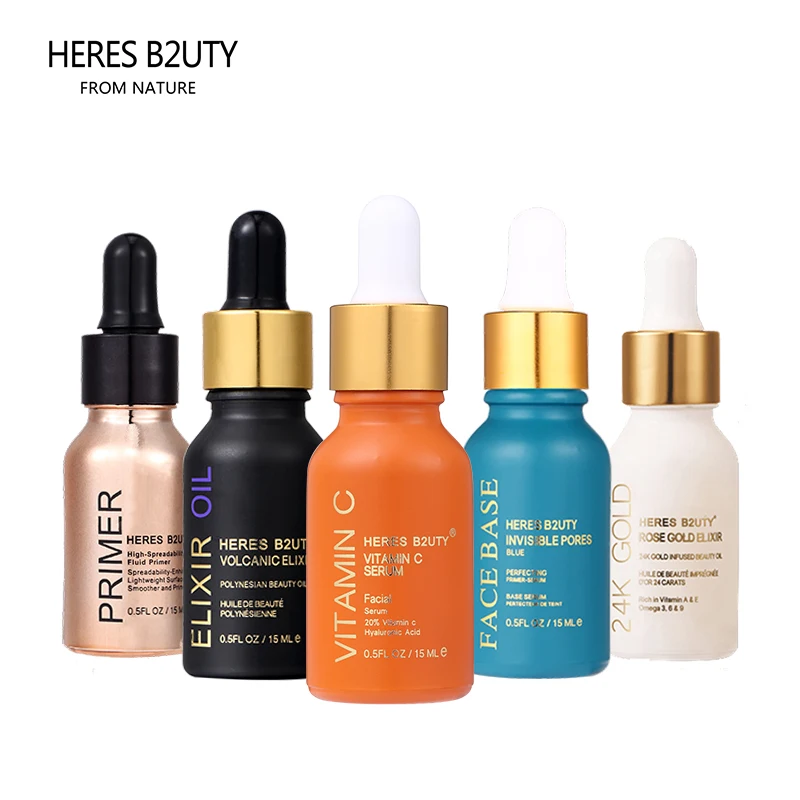 

HERES B2UTY 24k Rose Gold/ Elixir Oil/ vitamin c oil/Invisible pores Face base/Primer 5pcs
