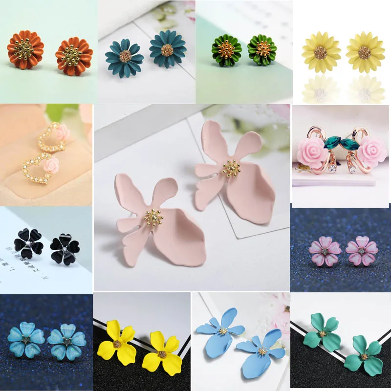 

2018 New Korean Sweet Personality simple Painting Flower Petal Small irregular Metal Stud Earrings for Woman Girl Gift
