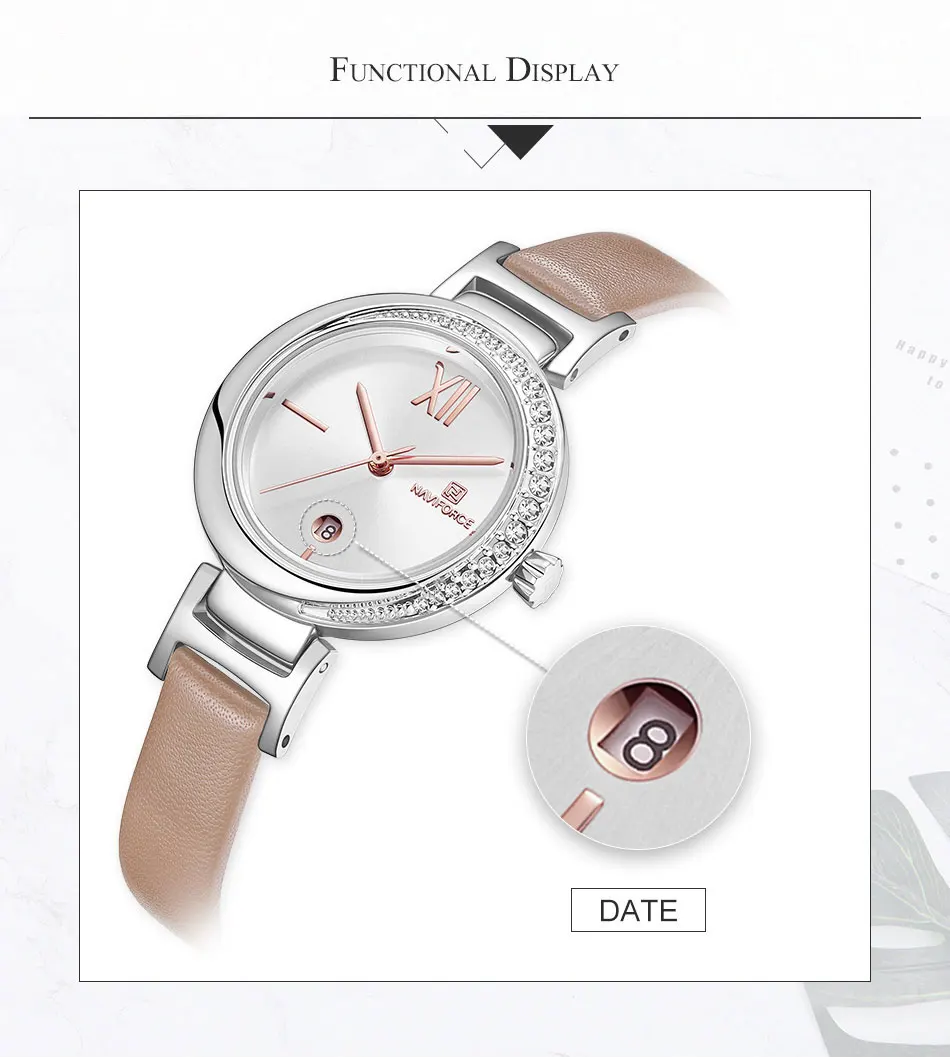 Новинка NAVIFORCE женские часы брендовые Роскошные модные женские кварцевые часы наручные часы с кожаным ремешком водонепроницаемые женские часы Relogio Feminino