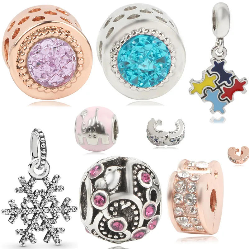 

Fit Pandora Charms Original Bracelet Spacer Charm Silver Bead Abstract Zircon Bead Jewelry Making 2019 DIY Snowflake Car