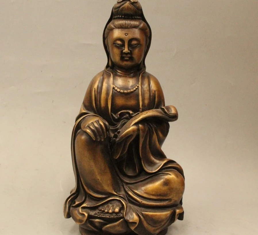 12" Chinese Buddhism Bronze Kwan yin Guan Yin Goddess Ru Yi