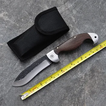 

8.2'' Knives Titanium Folding Knife Wood Handle Survival Tactical Pocket Knife Small Camping Knives + Nylon Sheath