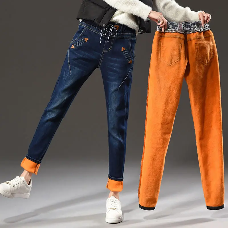 Plus-Velvet-High-Waist-Jeans-Women-Casual-Vintage-Elastic-Waist-Jeans-Pants-Warm-Thicken-Winter-Denim_