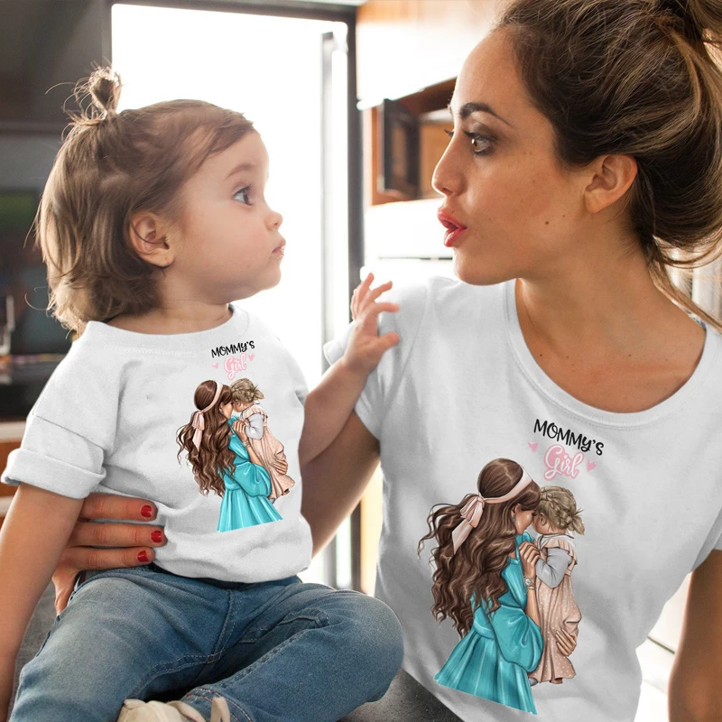 

Oeak Female T-shirt Famliy Matching Clothes Girl Costume Mom Daughter Summer 2019 New Short-sleeve Kids Boys Tops