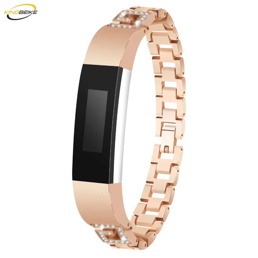 

KINGBEIKE Stainless Steel Watchband For Fitbit Alta Business Metal Bling Drill Wrist Bracelet Strap Replacement Watch Band