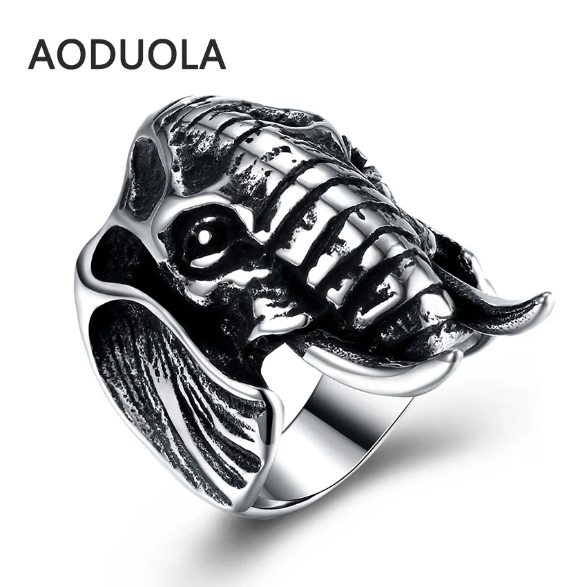 

Stainless Steel Ring Animal Elephant Punk Big Size rings Vintage Biker Large Antique Men's Rings For Seal men Rock mens Jewelry