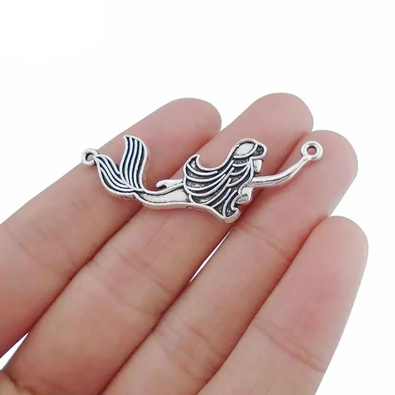 

5 x Antique Silver Metal Mermaid Connector Charms for DIY Jewelry Making Findings 46x15mm