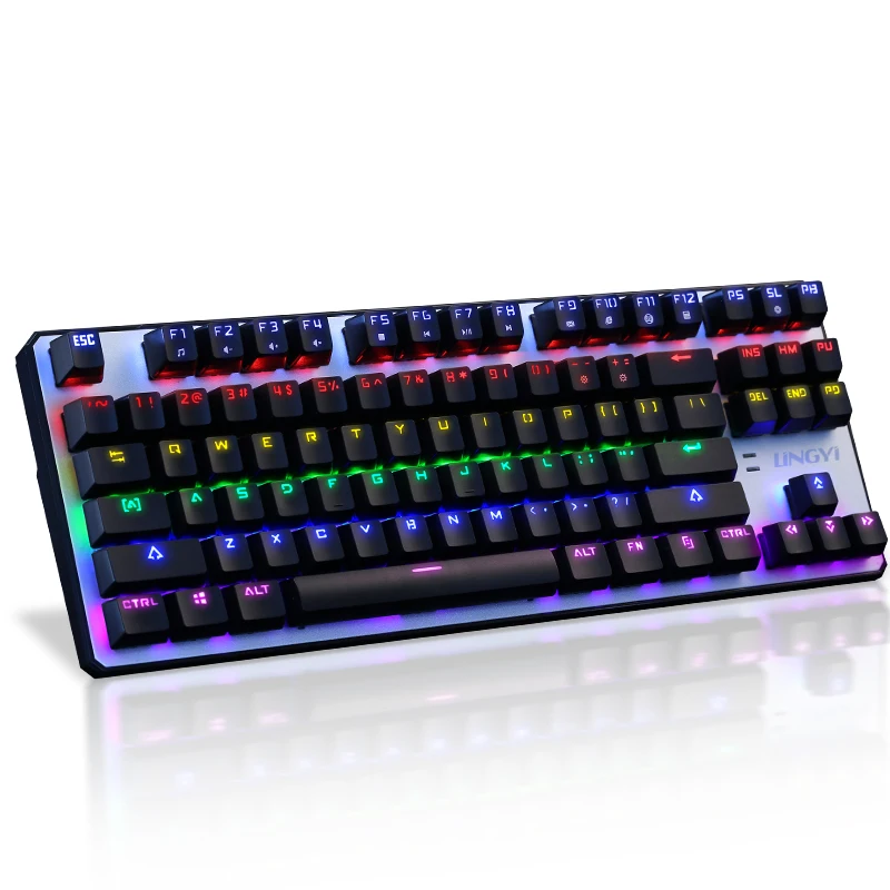 

New 87/104 Keys Wired Usb Multimedia Ergonomic illuminated Mechanical Gaming Keyboard Gamer RGB LED Backlit Black / Blue Switch
