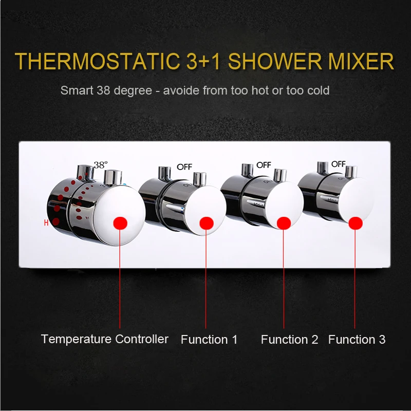 3 Functions Shower Control Switch Valve Bathroom Shower Faucets High Flow Concealed Shower Mixer BrassThermostatic Valves 