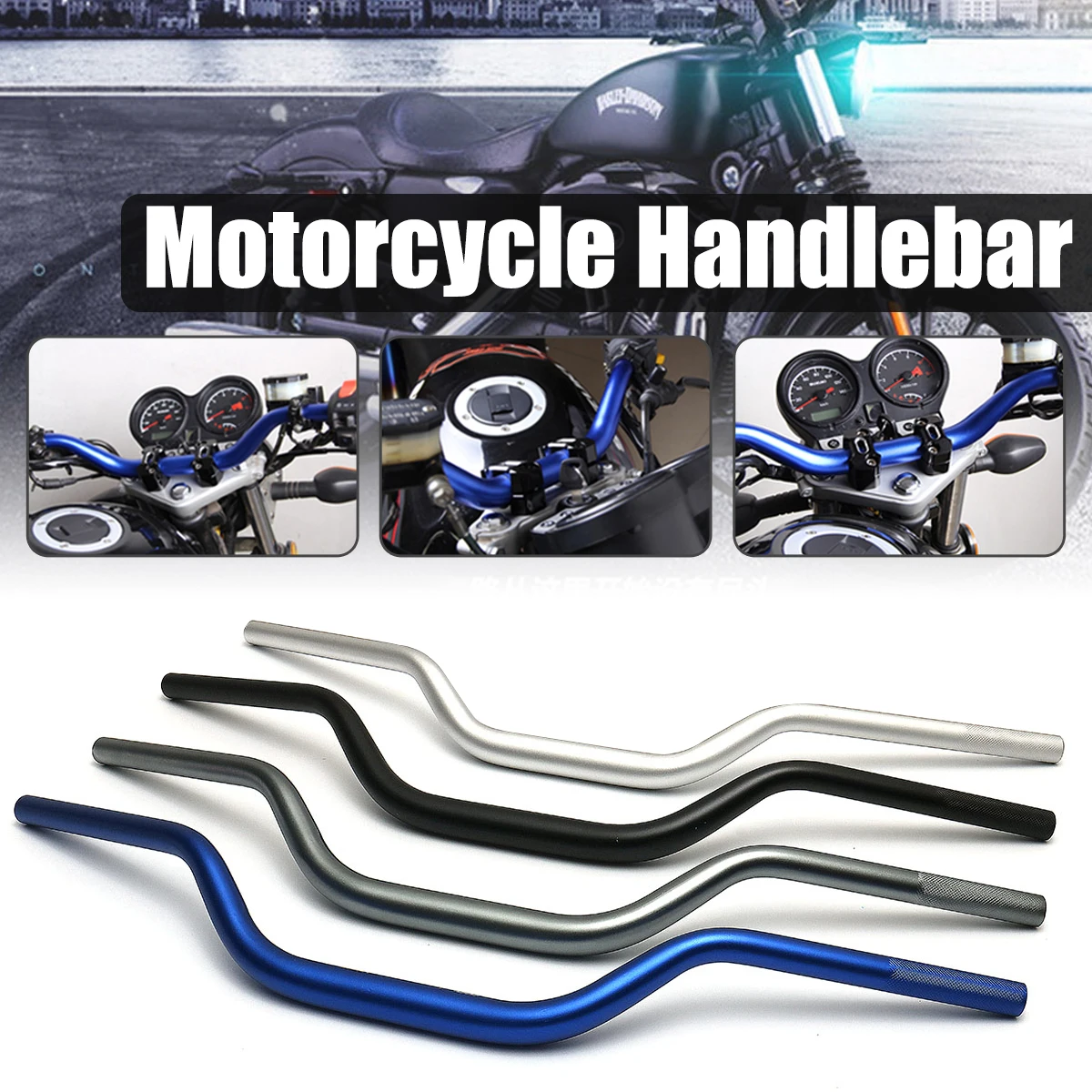 

22mm 725mm Motorcycle Handlebar Bars Lever Euro Style Bobber Cruiser Cafe Racer Bike