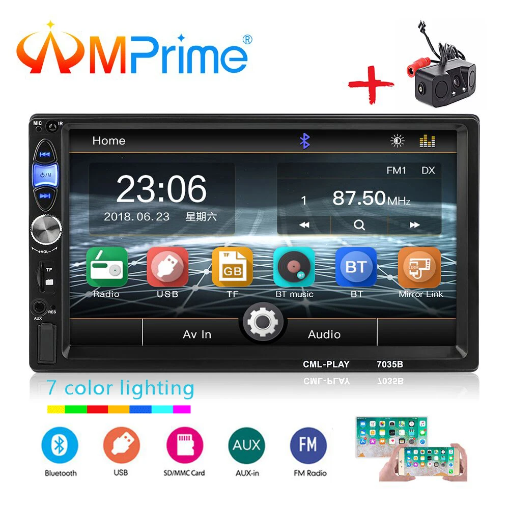 

AMPrime 2 din Car Radio 7" HD Stereo Multimedia Player USB SD FM Autoradio MP3 Touch Screen Auto Radio Support Rear View Camera
