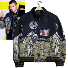 New autumn and winter Universe moon astronauts in space exploration stand collar short jacket design outerwear coat men clothing