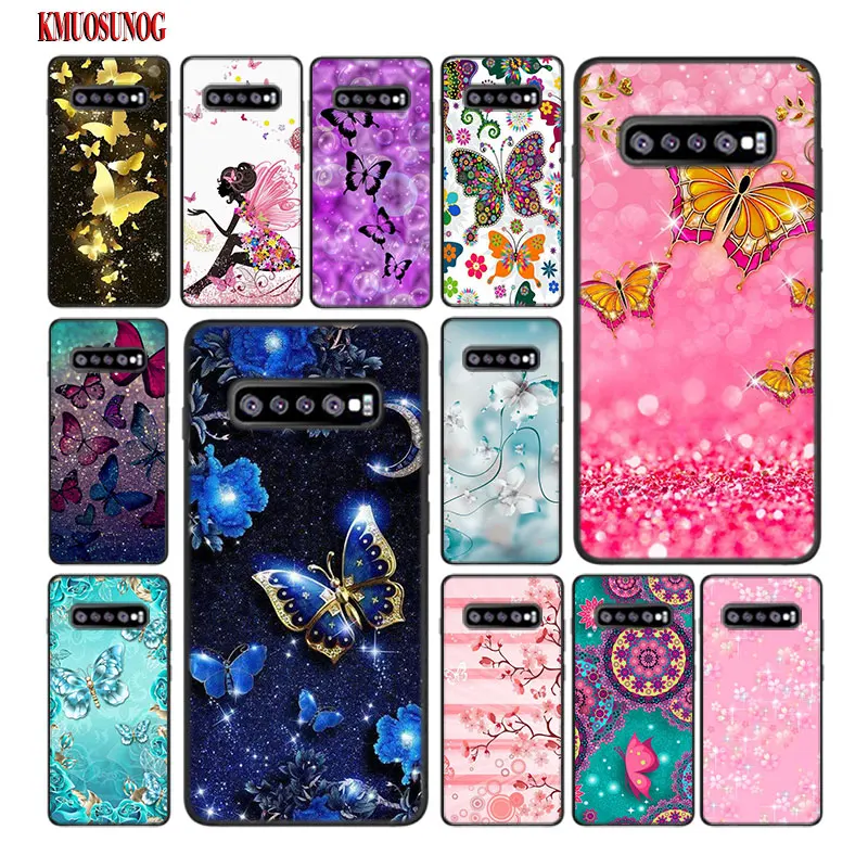 

For Samsung Galaxy M30 M20 M10 Note 9 8 S10 S10e S9 S8 Plus S7 S6 Edge Black Silicone Case Butterfly Flower Mandala Style