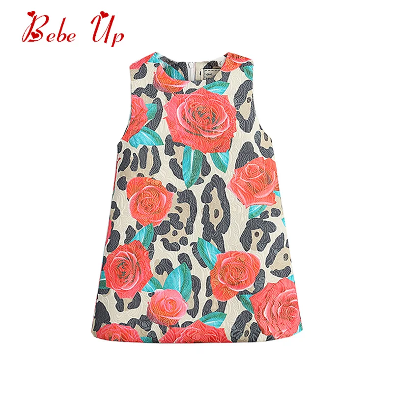 

Girl Spring Floral Dress Leopard Rose Flower Pattern Toddler Girl Fashion Party Frocks Sleeveless Children Princess Clothing