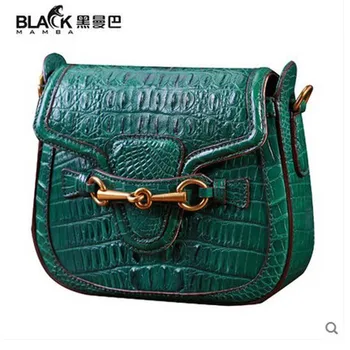 

heimanba Alligator skin women baggreen crocodile leather handbag new women saddle bag National wind classical