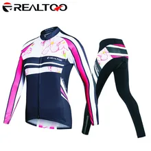 

REALTOO Flower Style Women's Full Sleeves Cycling Jersey Bicycle Suits Cycling Jacket 3D GEL Padded
