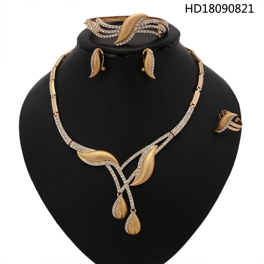 

YULAILI Gorgeous Gold Color Necklace Bracelet Earrings Ring Jewelry Sets for Women Wedding Party Accessories
