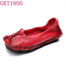 GKTINOO Весна ручной работы из натуральной кожи на плоской подошве обувь Для женщин, без шнуровки, низкий задник, Винтаж летние туфли типа мокасин из телячьей кожи обувь Для женщин мягкие туфли на плоской подошве