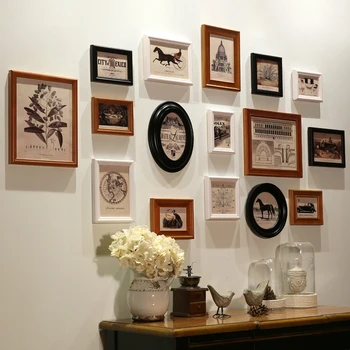 

Retro European Theme Wooden Wall Hanging Photo Frame Set 13pcs Picture Frame For Livingroom Sofa Bedroom Background photo frames