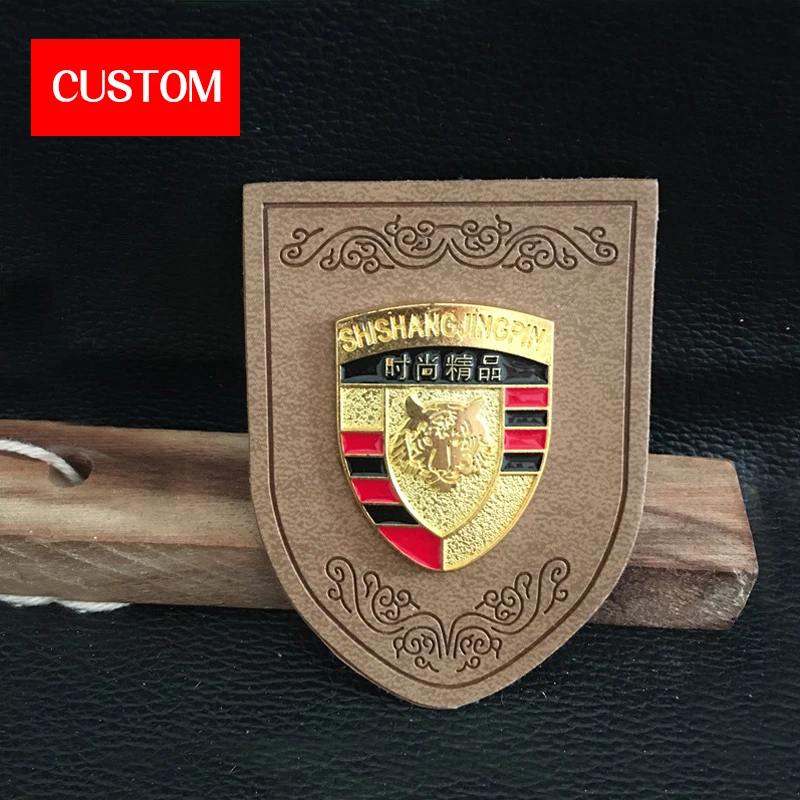 factory private customzied PU leather embossed labels sewing on clothes