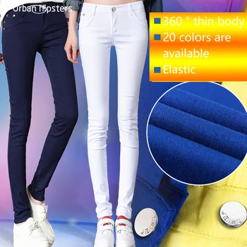 

2018 Women mid waist Plus Size Candy Jeans Pencil Pants Slim Casual Female Stretch Trousers blue Jean pantalones mujer