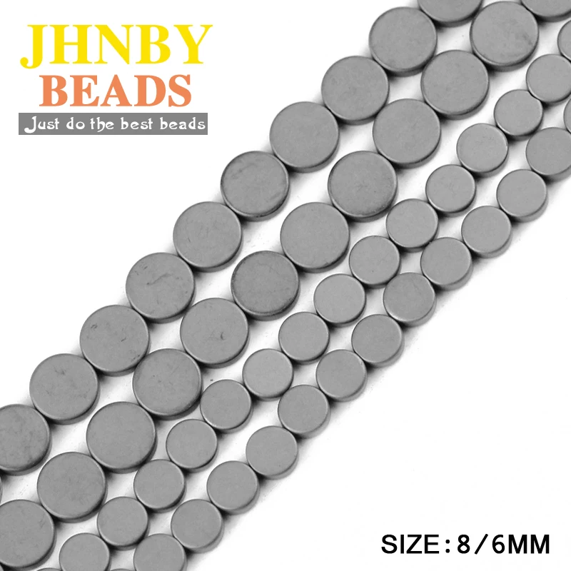 

JHNBY COINS Matte Black Hematite beads 8/6MM Flat Round Natural Stone Loose beads for Jewelry bracelet Making DIY accessories