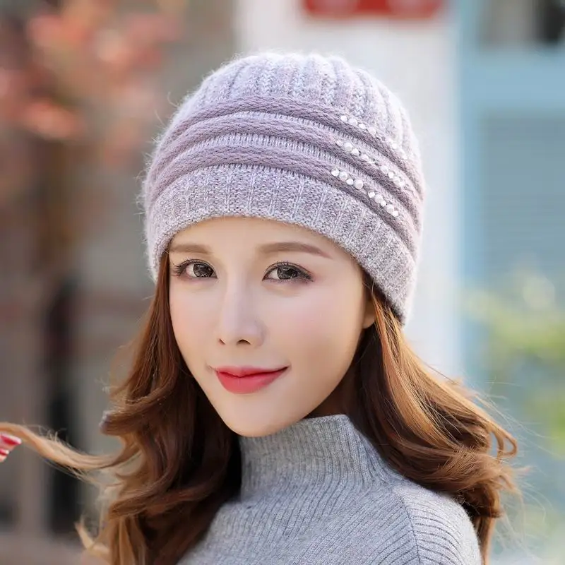 GBCNYIER матери подарок на Год кролика шапка теплая меховая зимняя женская шапка Толстые двойной женский сплошной цвет полосы