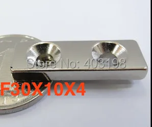 

5pcs Strong Magnets 30x10x4mm Countersunk holes 4mm Rare Earth Block N38 Neodymium Magnet