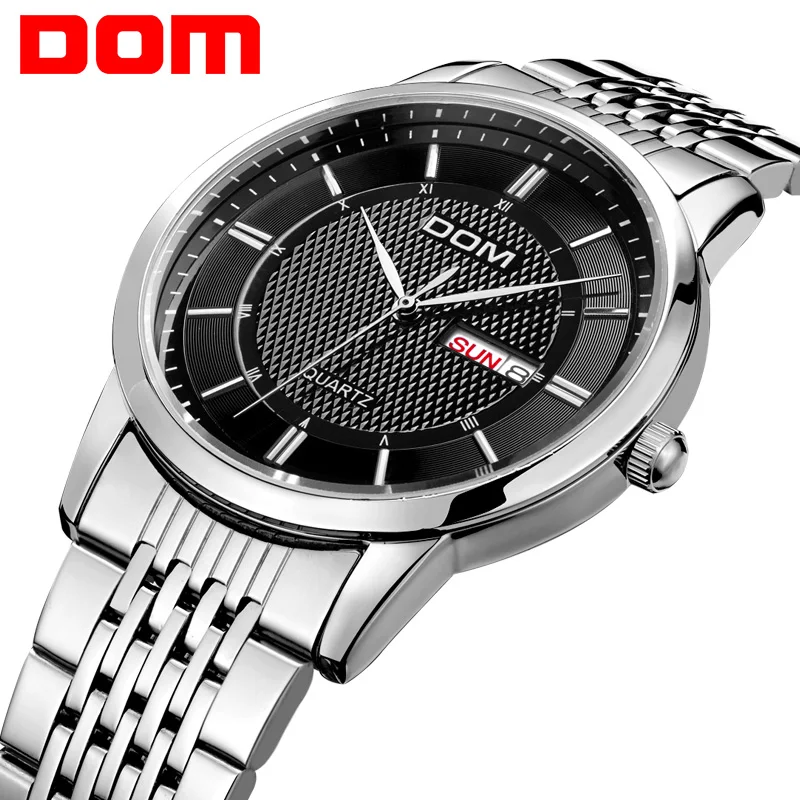 

DOM men watch top Luxury Men Quartz Analog Clock Leather Steel Strap Watches hours Complete Calendar Relogios Masculino MI-11