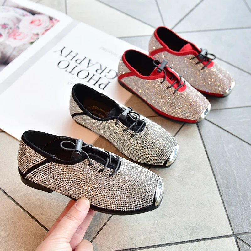 

Girls rhinestone single shoes 2019 spring new little girl big boy princess shoes children casual crystal shoes tide