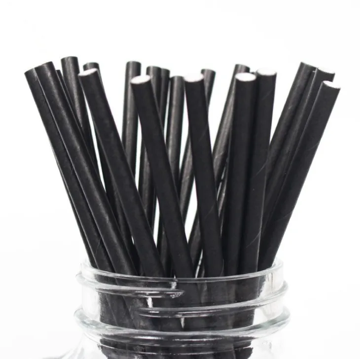 

25pcs/lot Pure Black Paper Straws for Birthday Wedding Decorative children kids birthday Party Supplies Creative Drinking Straws