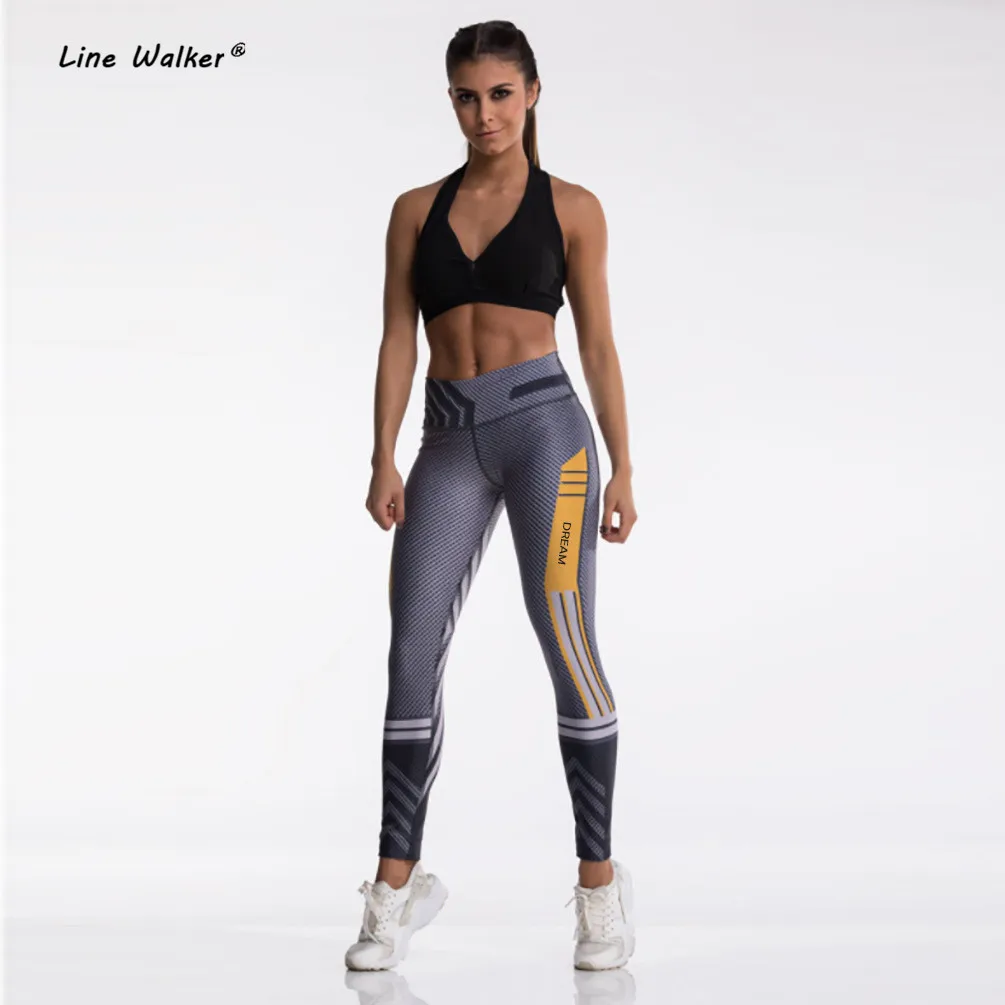 Line Walker Panelled Yoga Pants Women High Waist Sport Fitness Leggings Rhombic Printed Gym Tights Push Up Calzas Deportivas