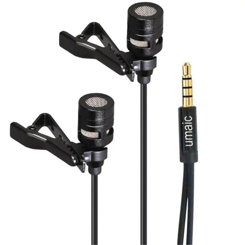 

Mini Lavalier Lapel Microphone Dual Headed Recording Clip On Mic for iPhone iPad Samsung Tablet