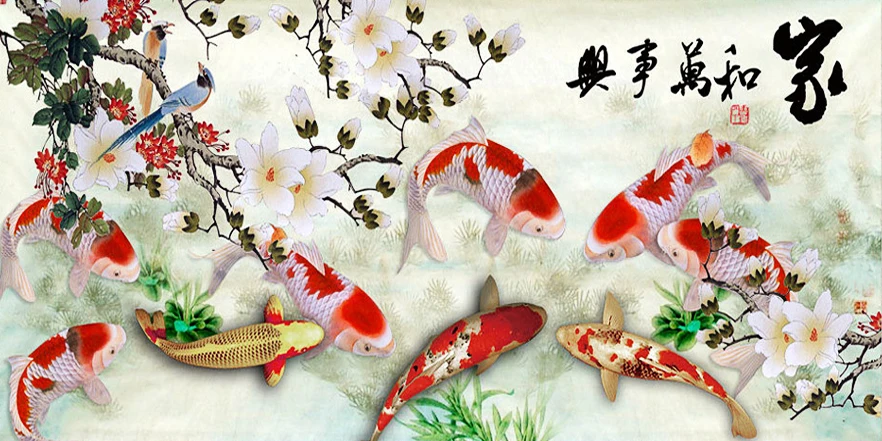 5D Diy Diamond Painting Cross Stitch Diamond Embroidery Nine Fish Picture Action Diamond Mosaic Home Decor Home Decor Gift