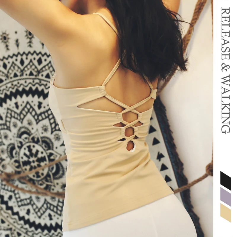 

R&W Women Sport Cross Back Shirt T-shirt Running Yoga Bra Sleeveless Vest Female Fitness Workout Fashion Bras Women Summer Vest